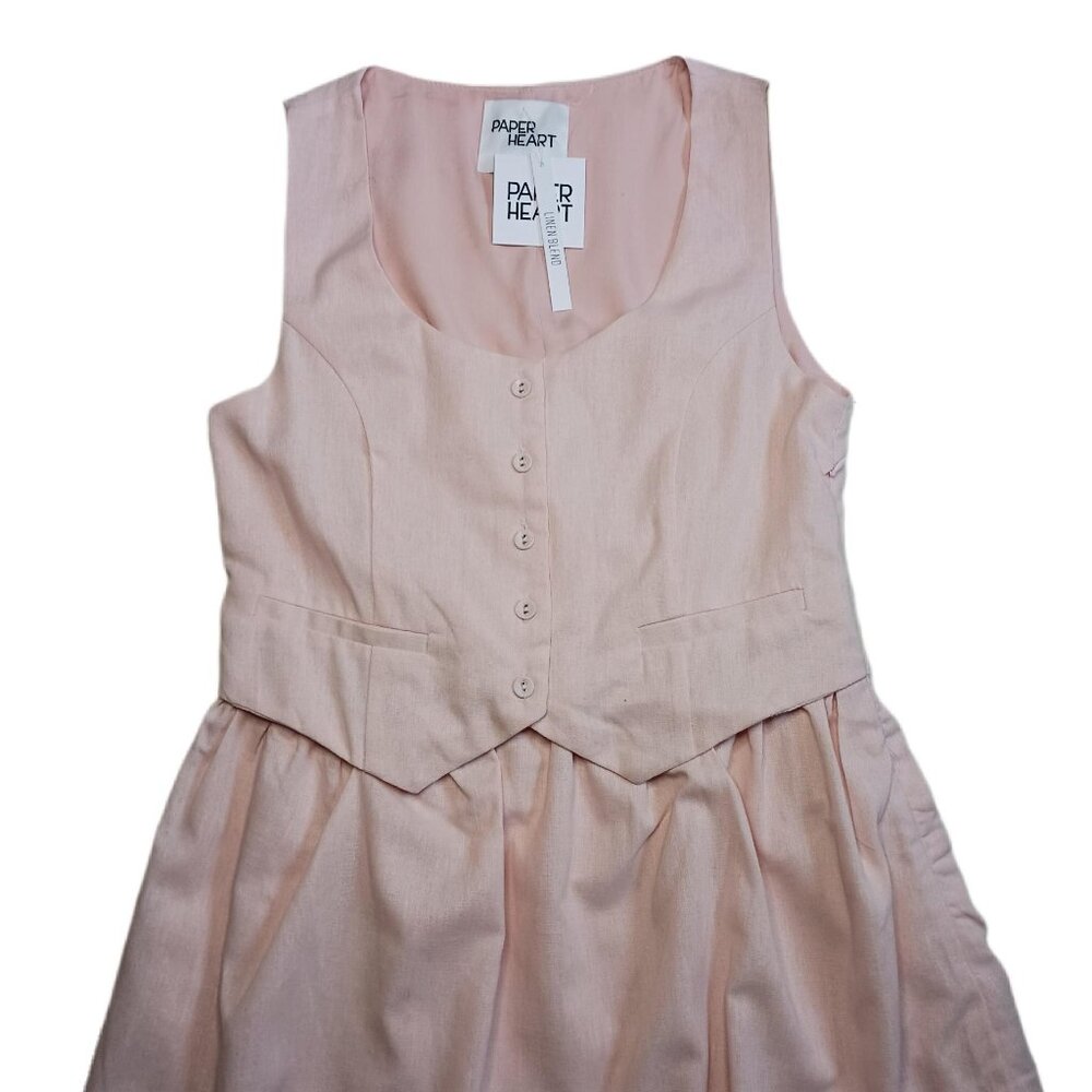 Paper Heart Womens Medium Mini Dress Pink Babydoll Linen Blend Ladies M
